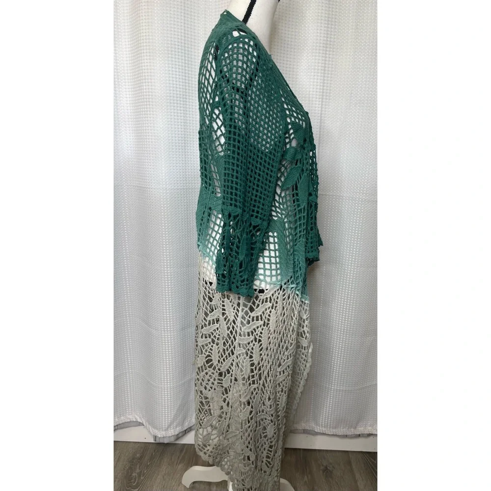 Green Ombre Crochet Open-Front Cardigan